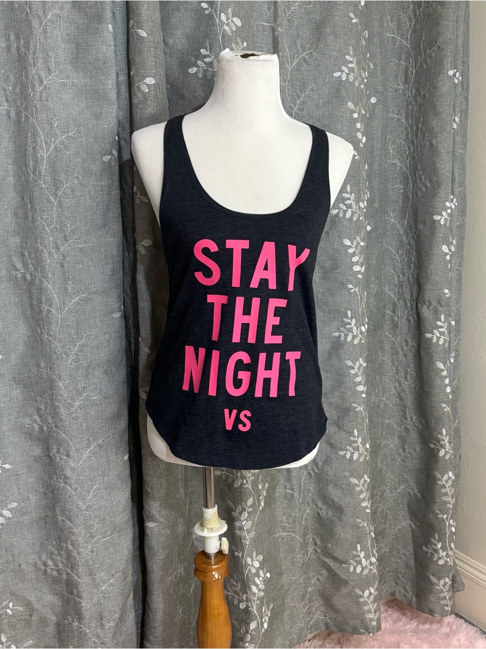 Victoria's Secret Black Tank with Hot Pink 'Stay The Night' Graphic
